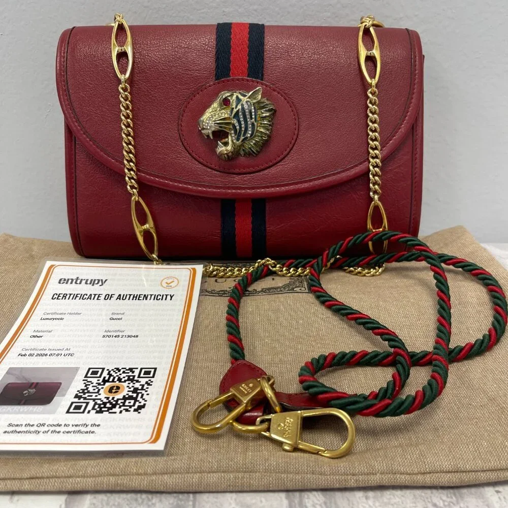Gucci Rajah Web Chain Shoulder Bag in Red Leather - Small - Preowned - Picture 2 of 15